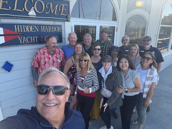 HHYC members pose for a group photo outside the Pittsburg Yacht Club during a recent sail-out